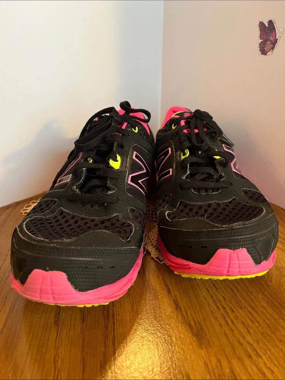New Balance Black with Pink & Yellow Accent Running Shoes 10